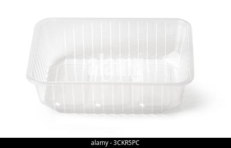 Empty transparent plastic food container isolated on white background Stock Photo