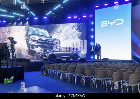 New presentation of the Chinese manufacturer BYD. IAA MOBILITY in Munich. The motor show presents itself as a holistic mobility trade fair. Cars conti Stock Photo