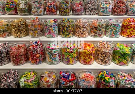 Jars of penny candy in a candy store. Stock Photo