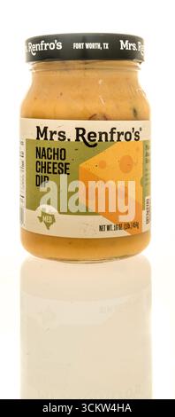 Winneconne, WI - 22 August 2025: A jar of Mrs Renfros nacho cheese dip on an isolated background. Stock Photo