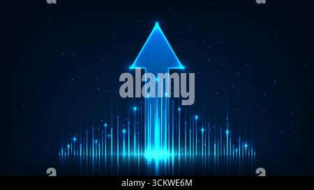 vibrant blue arrow rises upward on a dark sparkling background symbolizing growth progress and innovation in technology finance and leadership with co Stock Vector