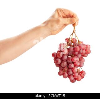 red grape in hand path isolated on white Stock Photo