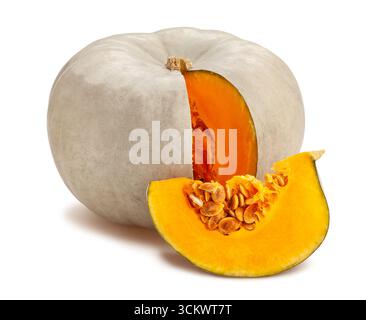 sliced grey pumpkin path isolated on white Stock Photo
