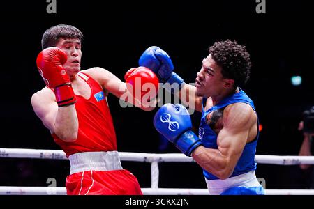 Odel Kamara (left) in action against Thodoris Ritzakis in the super ...