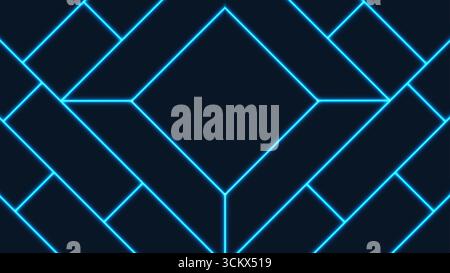 abstract background of neon blue geometric lines arranged in symmetrical diamond and rectangular shapes set against a dark backdrop evoking a futurist Stock Vector