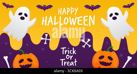 happy halloween horizontal banner illustration in gradient Stock Vector