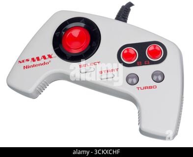 Nintendo-produced NES Max controller for the Nintendo Entertainment System;.slide-disk D-Pad and turbo button Stock Photo