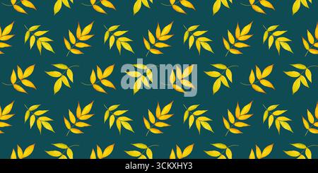 Seamless background with autumn leaves. Yellow leaves on a dark blue background. Stock Photo