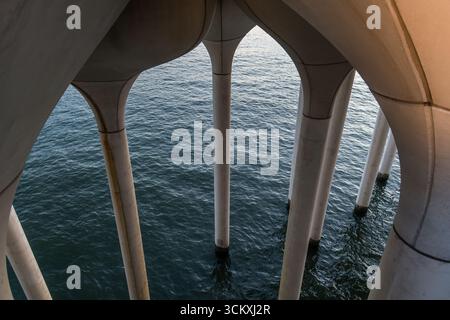 Pillars supporting the Little Island on Manhattan, New York City, at sunset Stock Photo