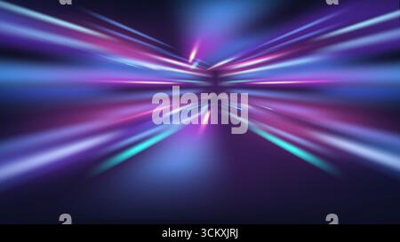 abstract light explosion radiates purple pink and cyan streaks across a dark background capturing futuristic energy cosmic speed and modern design for Stock Vector