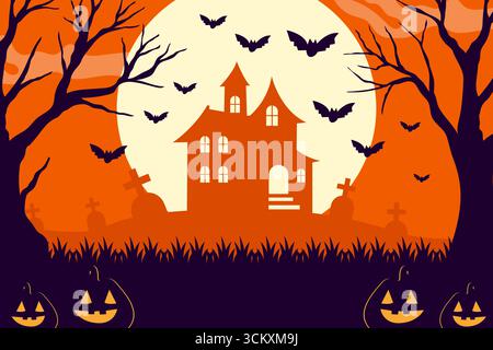 happy halloween background illustration in flat design Stock Vector