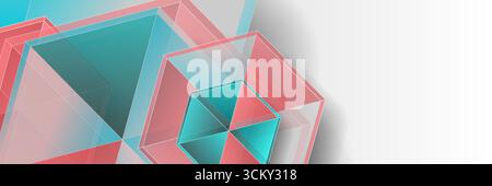 Abstract geometric tech background with glossy blue and red hexagons. Vector banner design Stock Vector