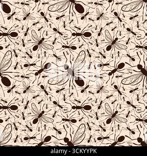 Seamless brown background with forest ants. Stock Vector