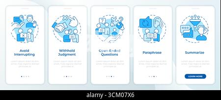 Listening techniques blue onboarding mobile app screen Stock Vector
