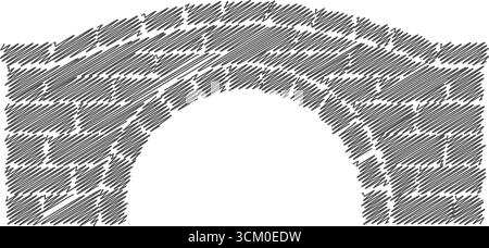 A grayscale semicircular masonry arch drawn with rough brick texture ideal for architecture or vintage themes Stock Vector