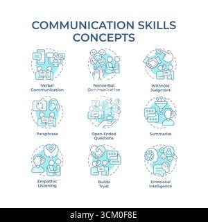 Communication skills soft blue concept icons Stock Vector