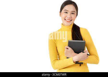 inspiration, writer, writing ,creative ,recreation for imagine, Beautiful Asia attractive young woman writing ideas on notebook, to do list, good thin Stock Photo