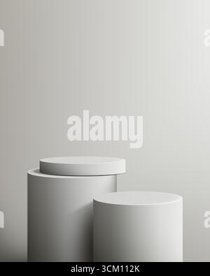 3d two minimalist white podiums on a soft gray background designed for product display and modern branding with clean lines, subtle shadows, and elega Stock Vector