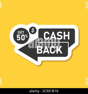 Cashback sticker icon in flat style. Money back label vector illustration on isolated background. Cash back poster sign business concept. Stock Vector