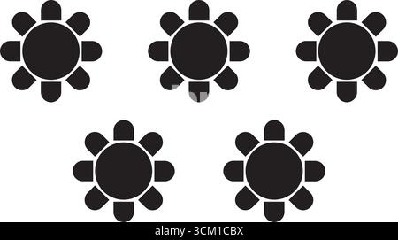 Round tables and chairs silhouettes isolated on white background. Cafe or restaurant seats arrangement plan. Banquet or wedding party seatings scheme Stock Vector
