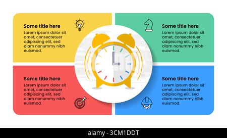 Infographic template with icons and 4 options or steps. Alarm clock. Can be used for workflow layout, diagram, banner, webdesign. Vector illustration Stock Vector
