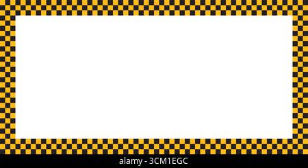 Rectangle frame with black and yellow taxi print isolated on white background. Vignette with chequered pattern. Rectangular geometric framework Stock Vector