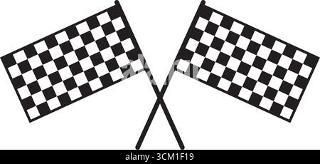 Two crossed race flags. Start or finish sport car competition banners with checkered black and white squares print. Motocross, rally, auto marathon Stock Vector