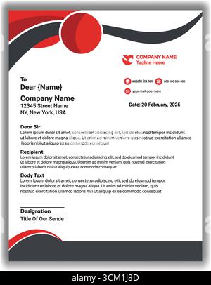Elegant Corporate Letterhead Template | Creative Business Stationery Design in Modern Red and Black Vector Illustration Stock Vector