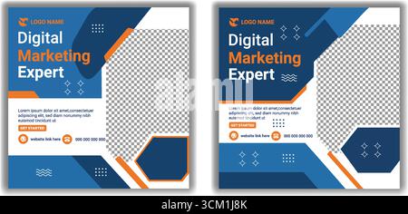 Modern Digital Marketing Agency Social Media Post Template Creative Business Promotion Banner Design in Blue and Orange Vector Layout Stock Vector