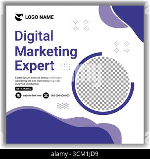 Creative Digital Marketing Social Media Post Design  Modern Business Advertising Banner Template in Blue  Vector Format Stock Vector
