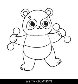 Cute cartoon panda with dumbbells. Colouring page. Isolated white background. Vector illustration. Stock Vector
