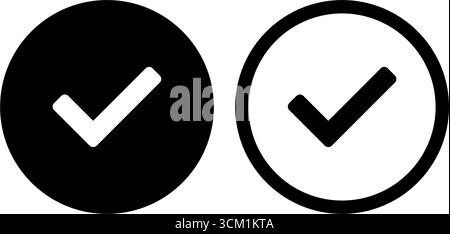 A pair of monochrome vector circular checkmark icons, one filled and one outlined, designed for UI elements, web forms, and UX UI design projects. Stock Vector