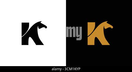 Unique and modern King Horse logo design with initial letter K Stock Vector