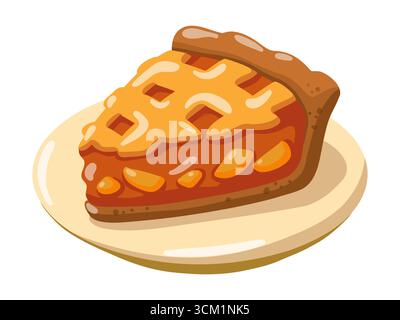 Slice of apple pie on plate. Thanksgiving menu. Fall time food.Cartoon vector illustration on white background.  Stock Vector