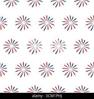 Seamless pattern of red and blue fireworks. Bursts illustration on a white background Stock Vector