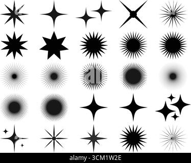 Sparkle and Starburst Icons for Light and Shine Effects Stock Vector