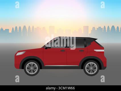 Car Driving along Highway or Asphalt Road. Vector Illustration. Stock Vector