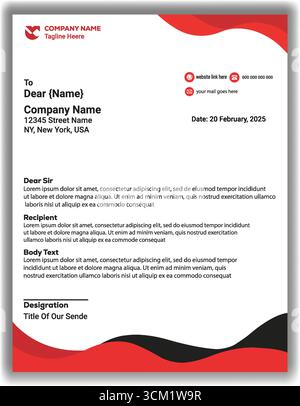 Stylish Corporate Business Letterhead | Editable Company Letterhead Template Design in Red and Black Vector Format Stock Vector