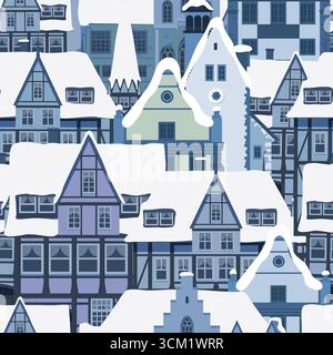 Winter Christmas town seamless pattern Stock Vector
