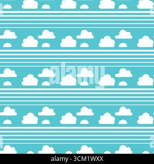 Cloud and line Seamless Pattern With Blue background Stock Vector