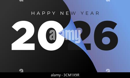 Happy New Year 2026 greeting with bold typography, black and blue gradient background and minimal modern design, vector illustration Stock Vector