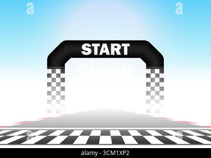 Racing track with Start or Finish line.  Go-kart track. Race track road. Vector Illustration. Stock Vector