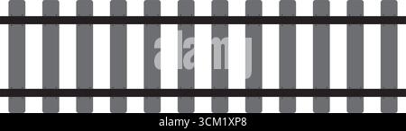 Railroad segment closeup top view. Rail road element isolated on white background. Train track straight lines. Fence or ladder stairs texture. Vector Stock Vector