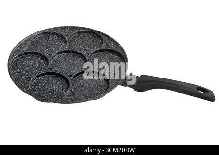 Round non-stick pan for pancakes, isolated on white background Stock Photo