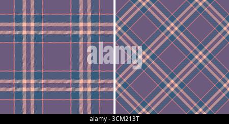 Elegant plaid pattern set. Two seamless tartan designs in soft purple, blue, and peach hues. Ideal for textile prints, backgrounds, and modern fashion Stock Vector