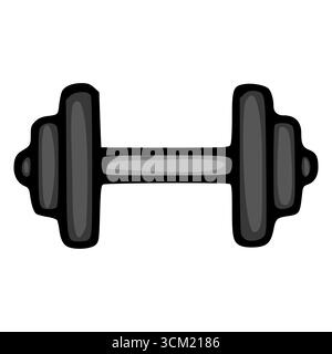 A grayscale vector illustration of a dumbbell, featuring a cartoonish style with distinct shading and a bold outline, ideal for fitness-related design Stock Vector
