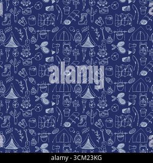 Camping equipment doodle pattern seamless vector illustration Stock Vector