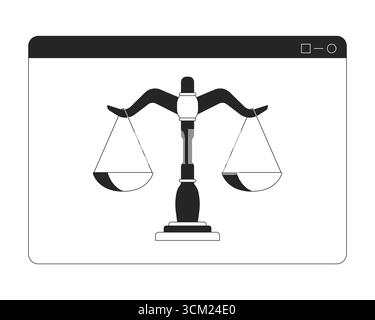 Digital justice scale in browser window 2D line object Stock Vector