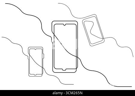 Smart Mobile continuous one line art drawing Smart Mobile vector illustration Stock Vector