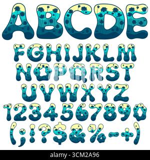 Font, alphabet, letter, number with water lily, lotus in water. Isolated vector objects on white background. Stock Vector